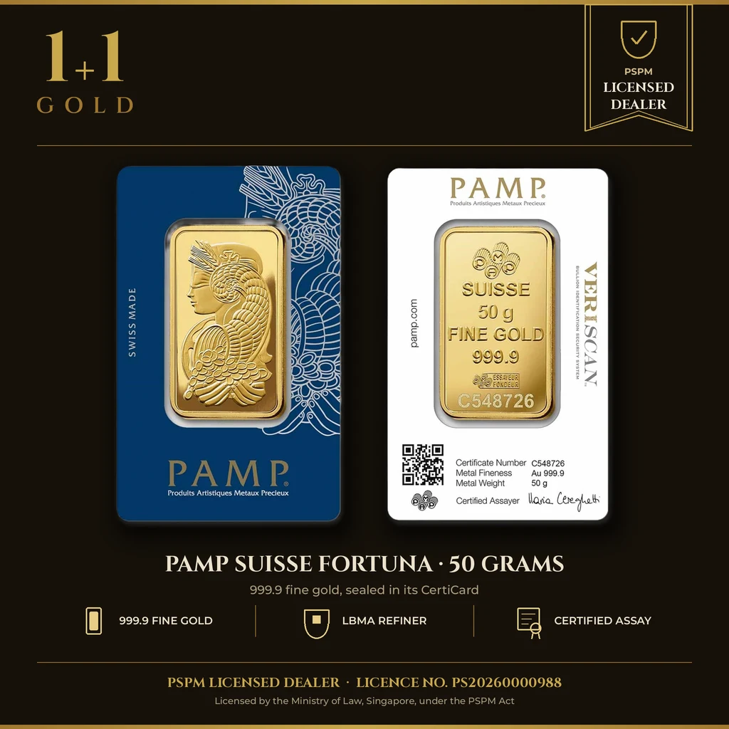 50 gram Gold Bar - PAMP Fortuna Veriscan® (In Assay, New) PAMP