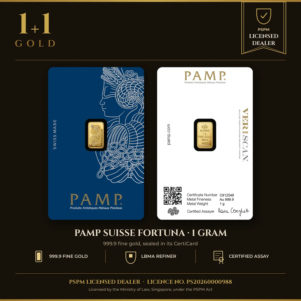 1 gram Gold Bar - PAMP Fortuna Veriscan® (In Assay, New)